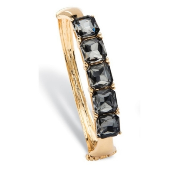 Palm Beach Gold Hinged Bangle Bracelet Smoky Gray Faceted Crystal Rhinestones - Picture 2 of 8